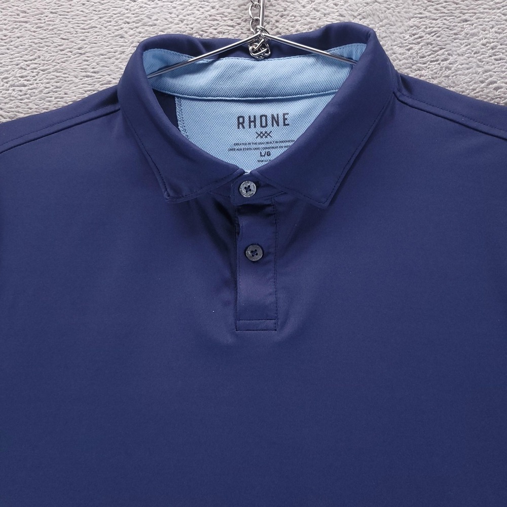 Rhone Polo Shirt Mens L Blue Short Sleeve Performance Stretch Golf Training